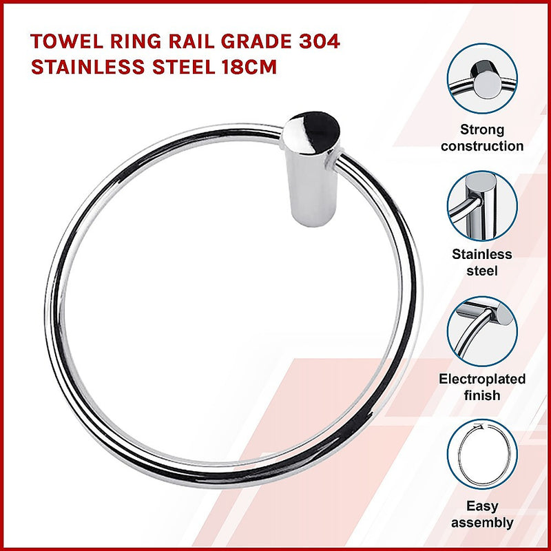 Dealsmate Towel Ring Rail Grade 304 Stainless Steel 18cm