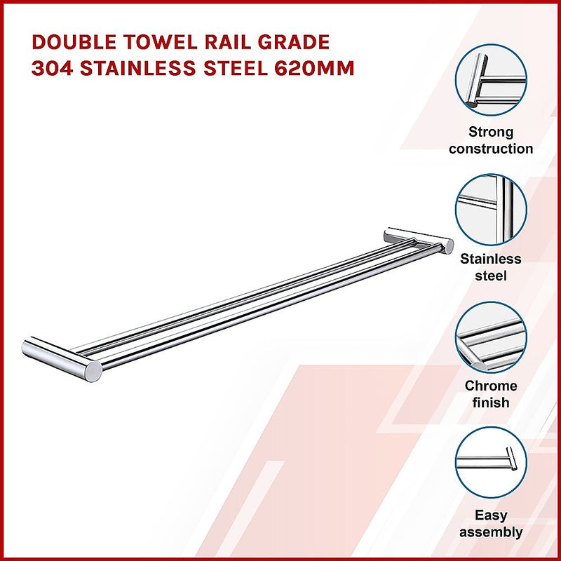 Dealsmate Double Towel Rail Grade 304 Stainless Steel 620mm