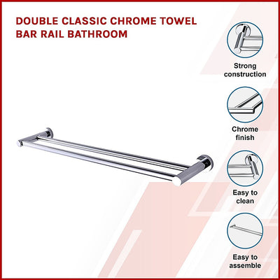 Dealsmate Double Classic Chrome Towel Bar Rail Bathroom