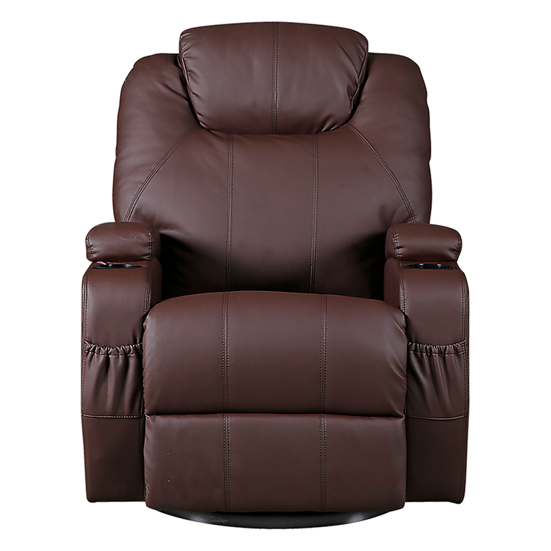 Dealsmate Brown Massage Sofa Chair Recliner 360 Degree Swivel PU Leather Lounge 8 Point Heated