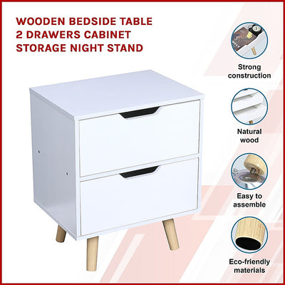 Dealsmate Wooden Bedside Table 2 Drawers Cabinet Storage Night Stand