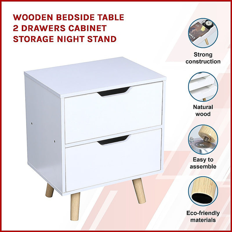 Dealsmate Wooden Bedside Table 2 Drawers Cabinet Storage Night Stand