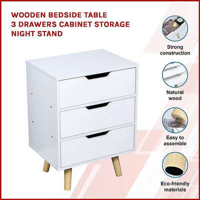 Dealsmate Wooden Bedside Table 3 Drawers Cabinet Storage Night Stand