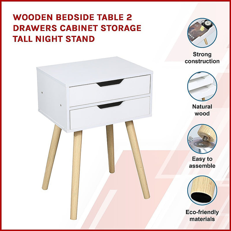 Dealsmate Wooden Bedside Table 2 Drawers Cabinet Storage Tall Night Stand