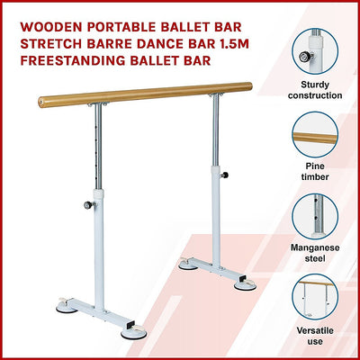 Dealsmate Wooden Portable Ballet Bar Stretch Barre Dance Bar 1.5M Freestanding Ballet Bar