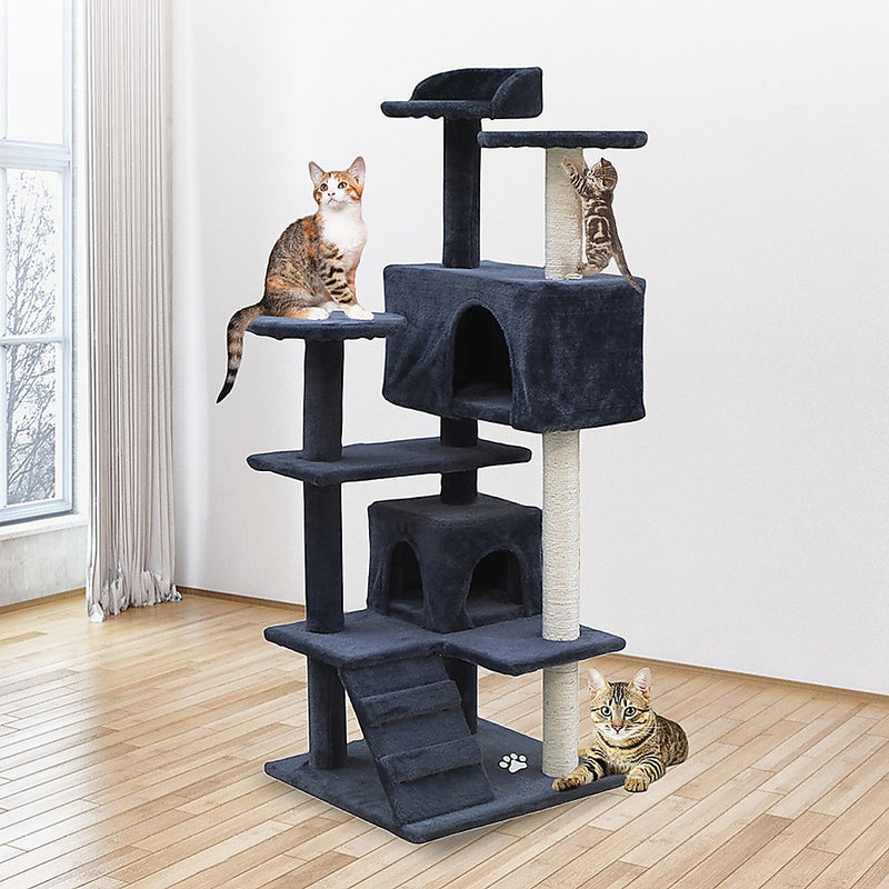 Dealsmate 132cm Cat Tree Scratching Post Scratcher Tower Condo House Furniture Wood - Grey