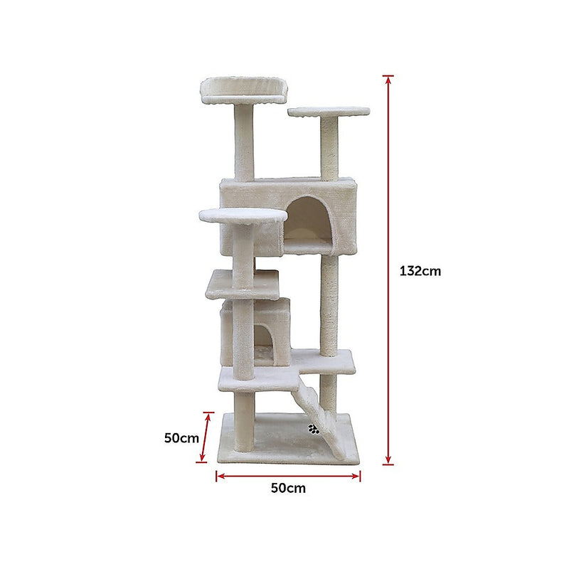 Dealsmate 132cm Cat Tree Scratching Post Scratcher Tower Condo House Furniture Wood - Beige