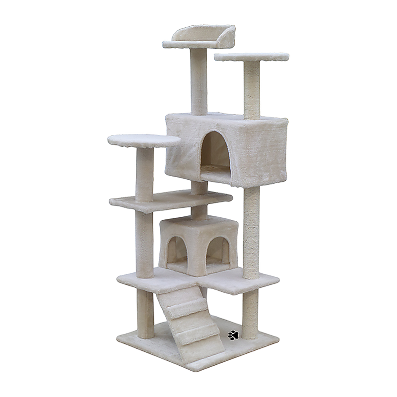 Dealsmate 132cm Cat Tree Scratching Post Scratcher Tower Condo House Furniture Wood - Beige
