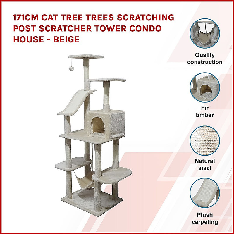 Dealsmate 171cm Cat Tree Trees Scratching Post Scratcher Tower Condo House - Beige