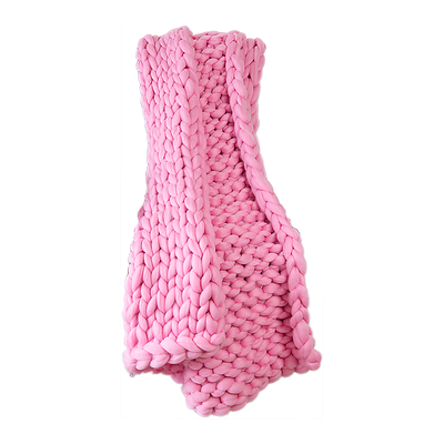 Dealsmate Hand Knitted Chunky Blanket Thick Acrylic Yarn Blanket Home Decor Throw Rug - Pink