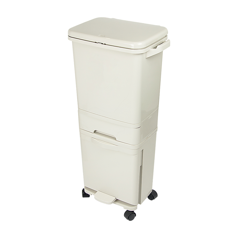 Dealsmate 42L Rubbish Bin Waste Trash Can Pedal Recycling Kitchen Wheel 2 Compartment
