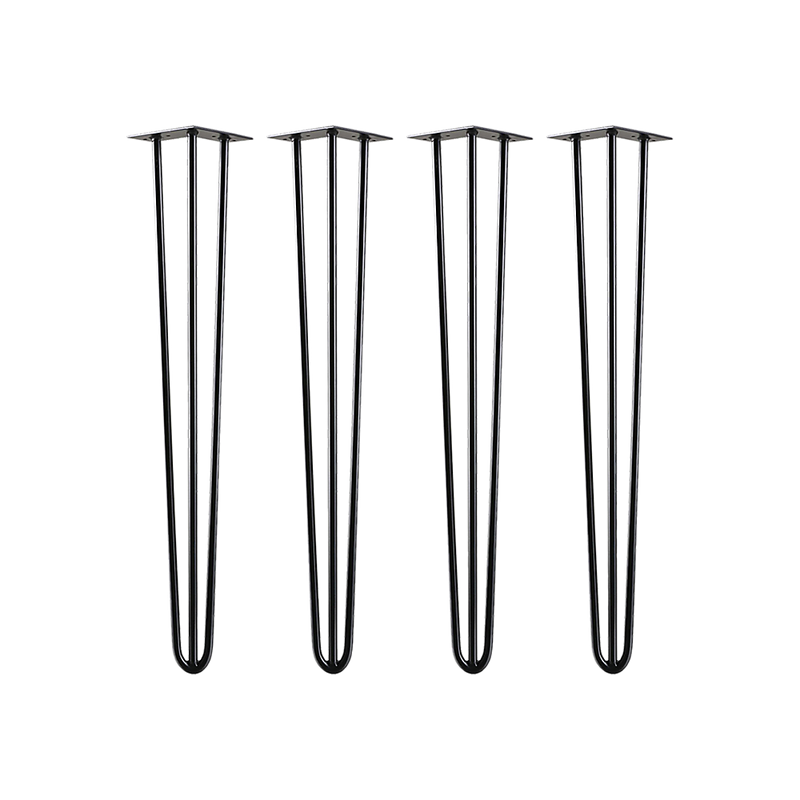 Dealsmate Set of 4 Industrial 3-Rod Retro Hairpin Table Legs 12mm Steel Bench Desk - 71cm Black