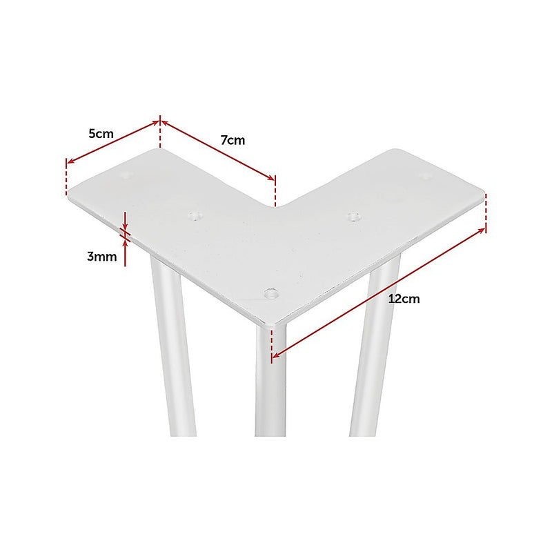 Dealsmate Set of 4 Industrial 3-Rod Retro Hairpin Table Legs 12mm Steel Bench Desk - 71cm White