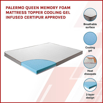 Dealsmate Palermo Queen Memory Foam Mattress Topper Cooling Gel Infused CertiPUR Approved