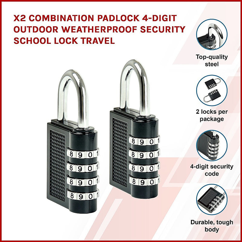 Dealsmate X2 Combination Padlock 4-Digit Outdoor Weatherproof Security School Lock Travel