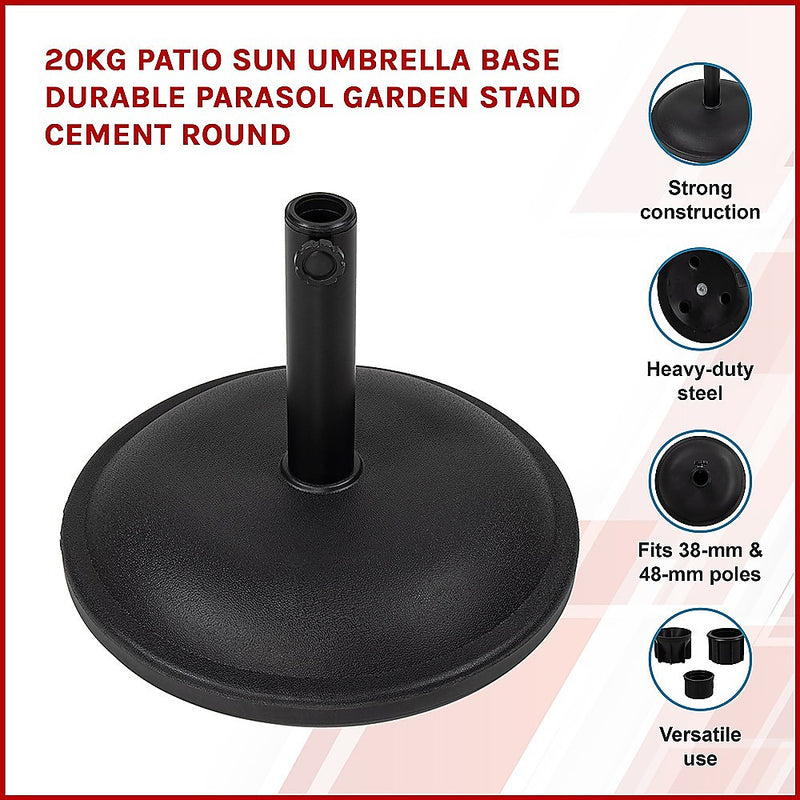 Dealsmate 20kg Patio Sun Umbrella Base Durable Parasol Garden Stand Cement Round