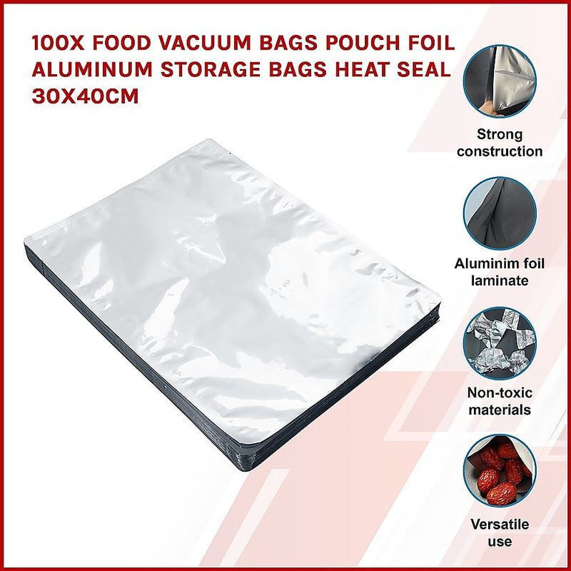 Dealsmate 100x Food Vacuum Bags Pouch Foil Aluminum Storage Bags Heat Seal 30x40cm