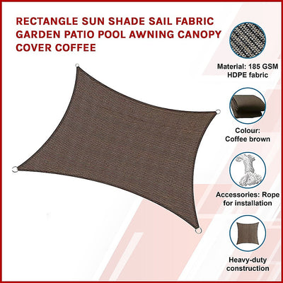 Dealsmate Rectangle Sun Shade Sail Fabric Garden Patio Pool Awning Canopy Cover Coffee