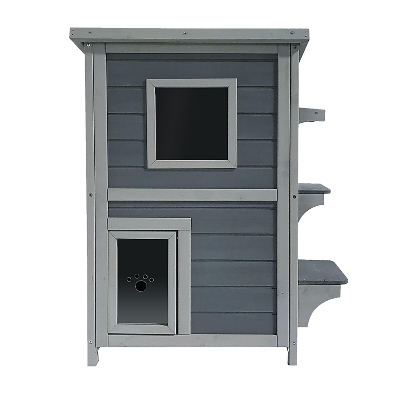 Dealsmate Cat House Weatherproof 2-Story Indoor Outdoor Wooden Shelter Bitumen Roof