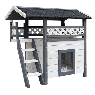 Dealsmate Cat House Weatherproof 2-Story Indoor Outdoor Wooden Shelter Bitumen Roof