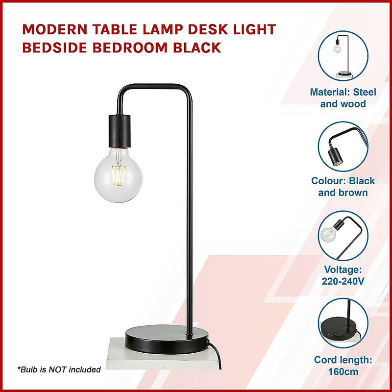 Dealsmate Modern Table lamp Desk Light Bedside Bedroom Black