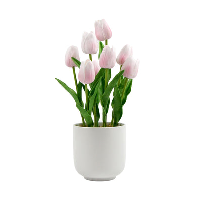Dealsmate Flowering Pink Artificial Tulip Plant Arrangement With Ceramic Bowl 35cm