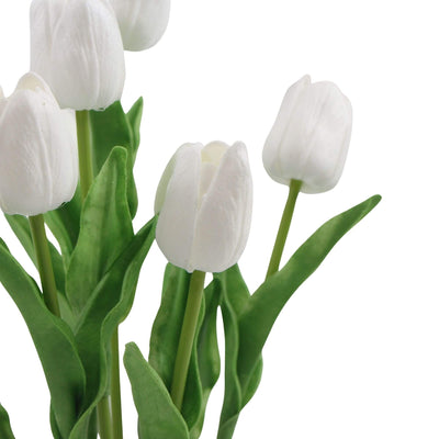 Dealsmate Flowering White Artificial Tulip Plant Arrangement With Ceramic Bowl 35cm