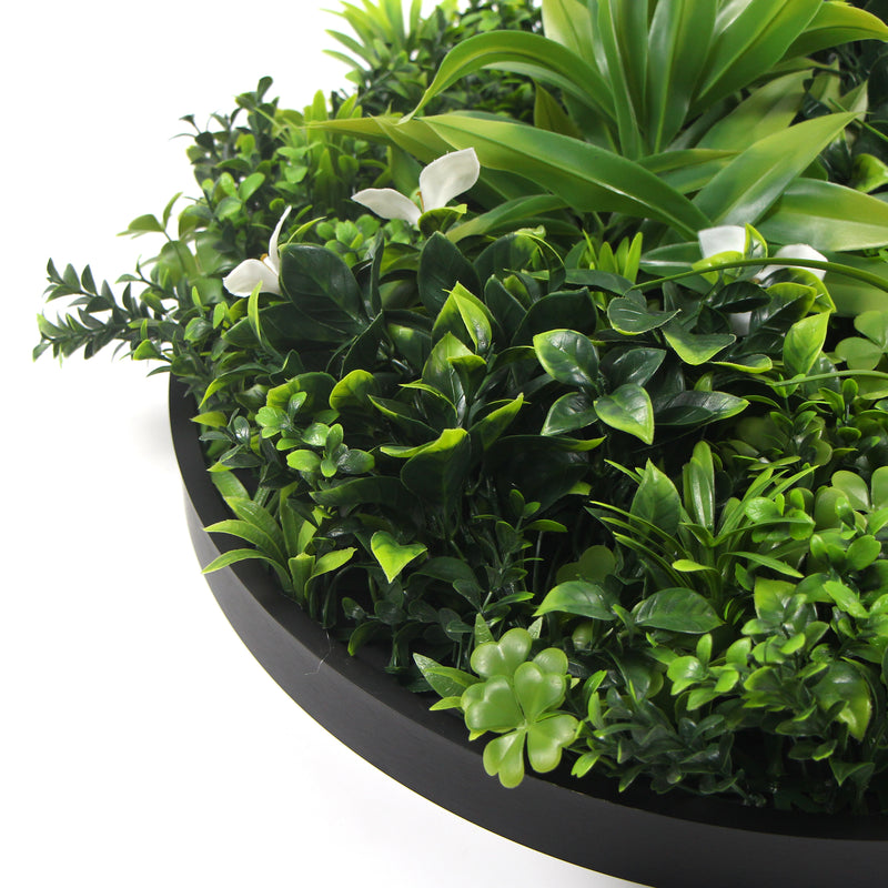 Dealsmate Flowering White Artificial Green Wall Disc UV Resistant 100cm (Black Frame)