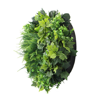 Dealsmate Slimline Artificial Green Wall Disc Art 60cm Mixed Green Fern & Ivy (Black)