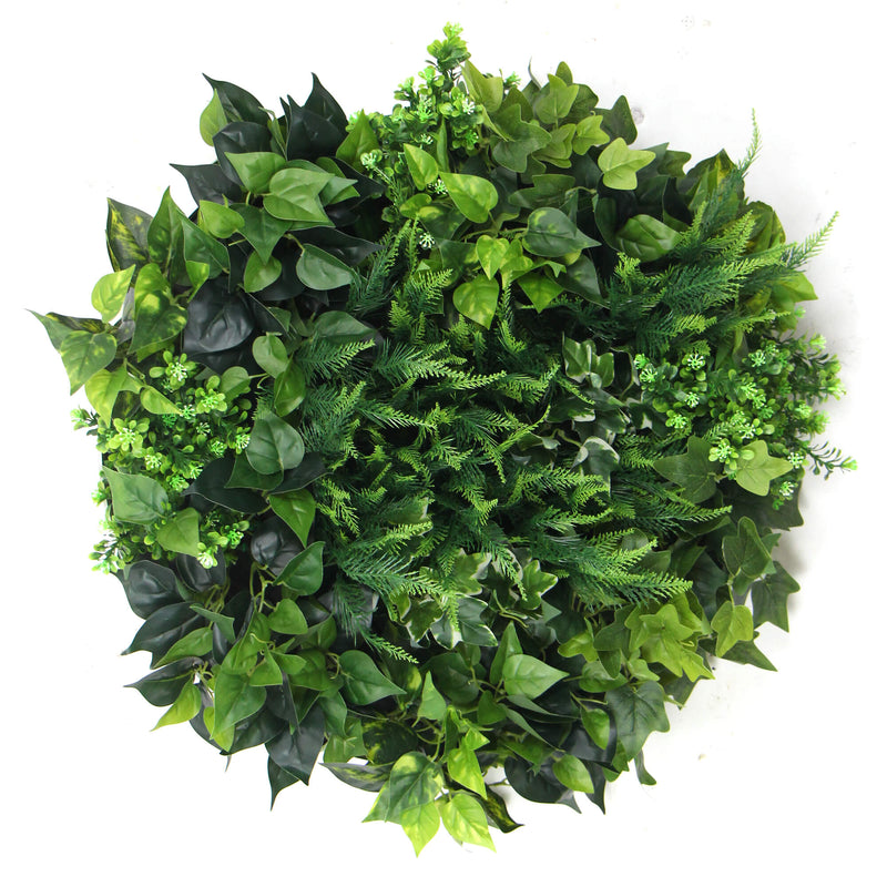 Dealsmate Slimline Artificial Green Wall Disc Art 60cm Mixed Green Fern & Ivy (Fresh White)