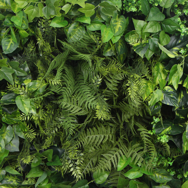 Dealsmate Slimline Artificial Green Wall Disc Art 80cm Mixed Green Fern & Ivy (Modern Black)