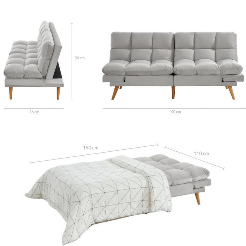 Dealsmate Alexa 3 Seater Velvet Sofa Bed Futon Light Grey