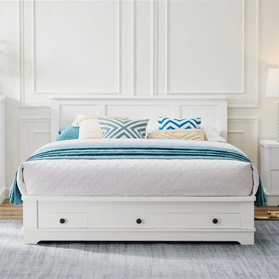 Dealsmate Margaux White Coastal Lifestyle Bedframe with Storage Drawers King