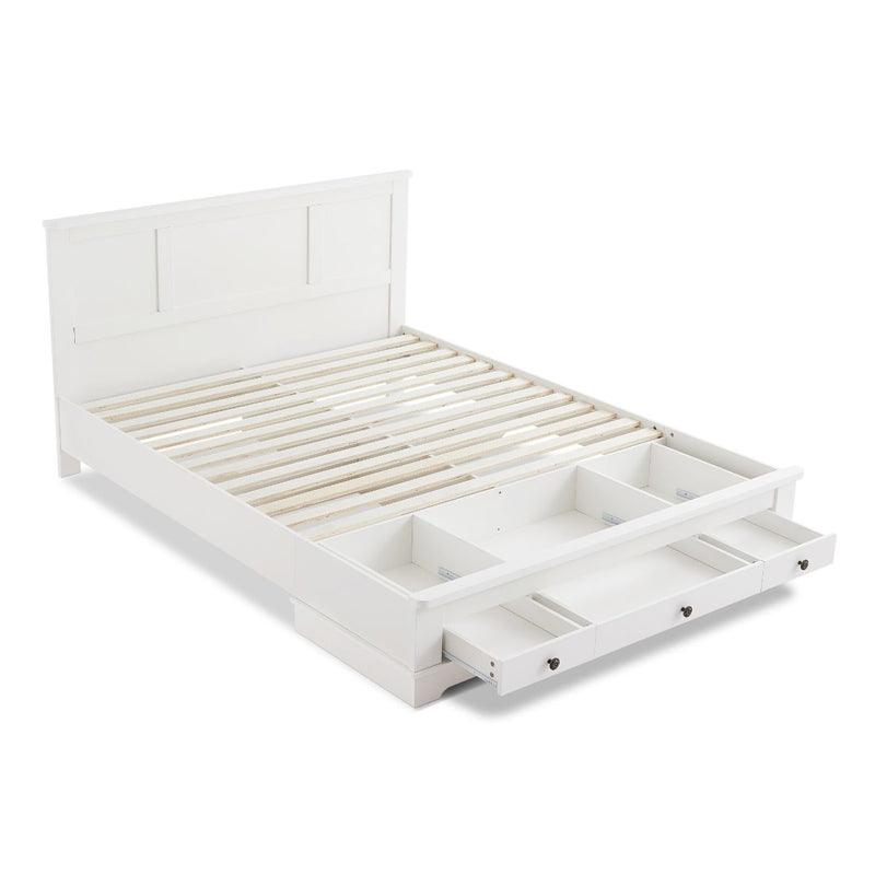 Dealsmate Margaux White Coastal Lifestyle Bedframe with Storage Drawers Queen