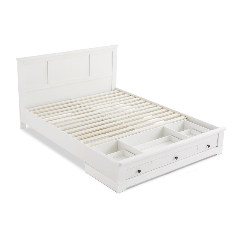 Dealsmate Margaux White Coastal Lifestyle Bedframe with Storage Drawers Queen
