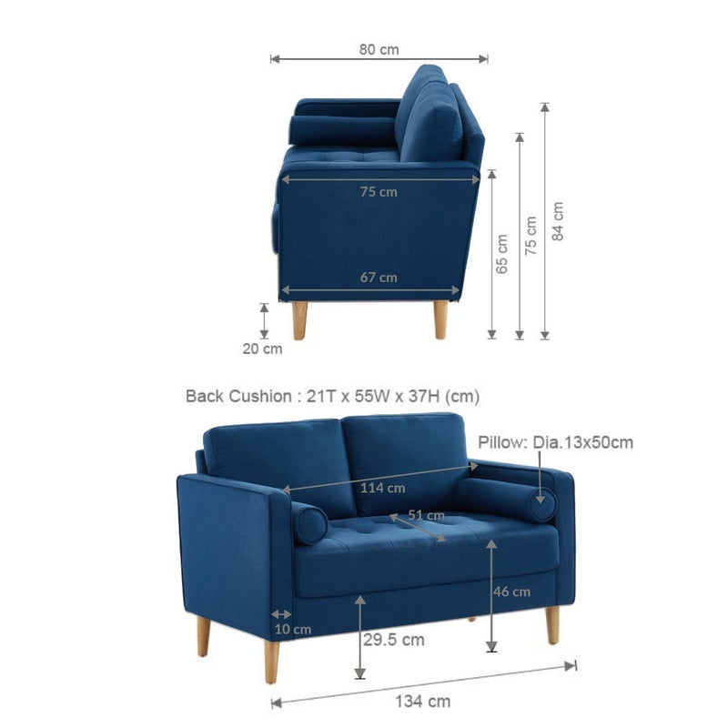 Dealsmate Cassandra 2 Seater Sofa Loveseat couch Blue
