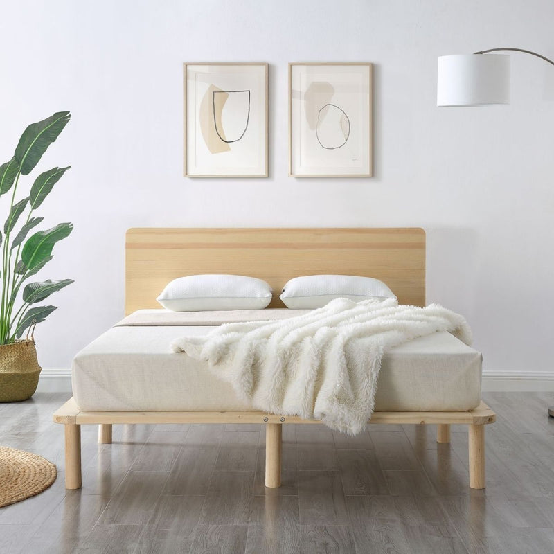Dealsmate Natural Solid Wood Bed Frame Bed Base with Headboard King Single