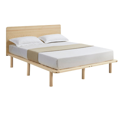 Dealsmate Natural Solid Wood Bed Frame Bed Base with Headboard Double