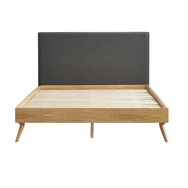 Dealsmate Natural Oak Ensemble Bed Frame Wooden Slat Fabric Headboard Double