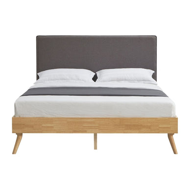 Dealsmate Natural Oak Ensemble Bed Frame Wooden Slat Fabric Headboard Queen