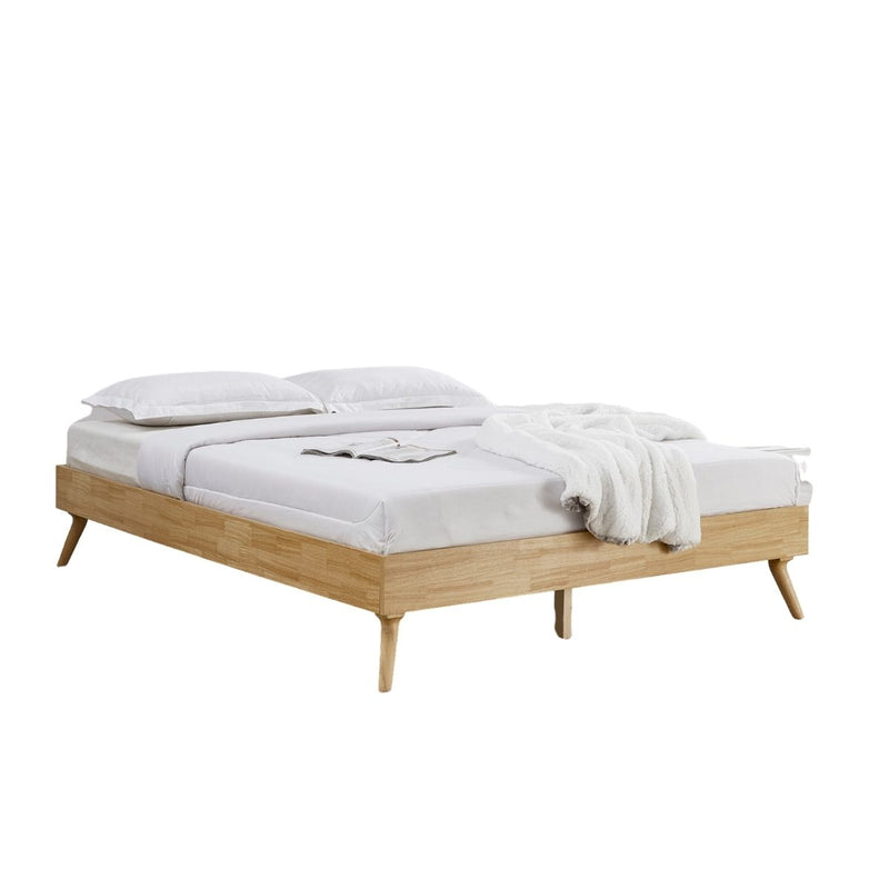 Dealsmate Natural Oak Ensemble Bed Frame Wooden Slat Double