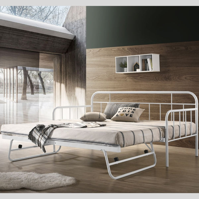 Dealsmate Metal Daybed Pop Up Trundle Sofa Bed Frame Single Size White