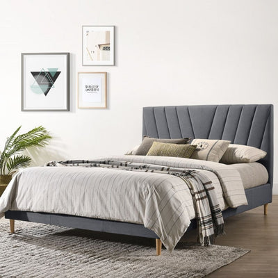Dealsmate Modern Contemporary Upholstered Fabric Platform Bed Base Frame King Light Grey