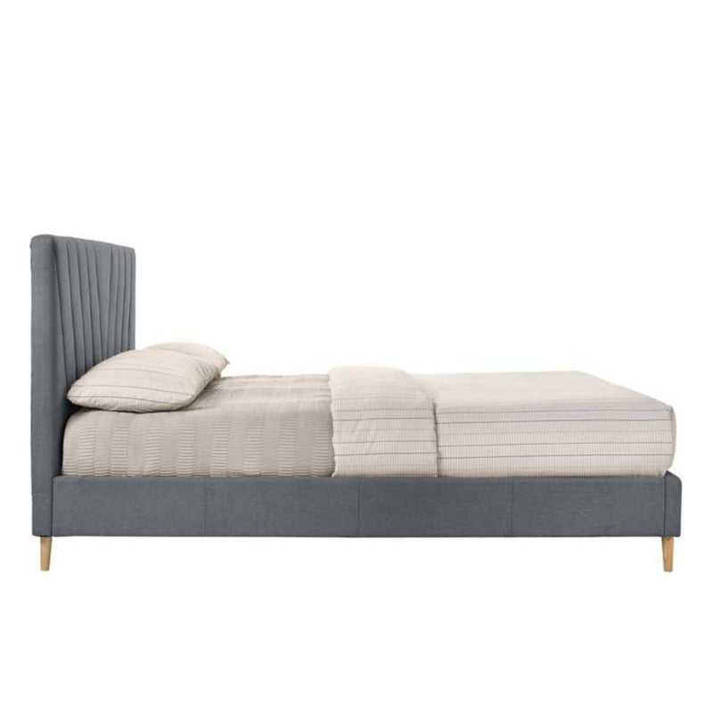 Dealsmate Modern Contemporary Upholstered Fabric Platform Bed Base Frame King Light Grey