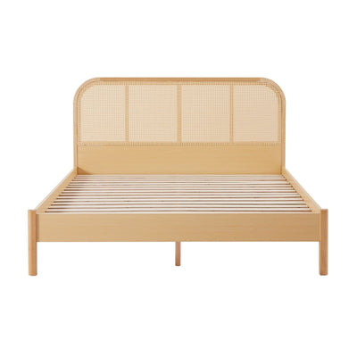 Dealsmate Lulu Bed Frame with Curved Rattan Bedhead - Double