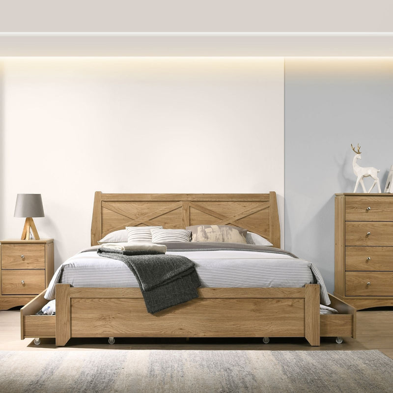 Dealsmate Mica Natural Wooden Bed Frame with Storage Drawers King