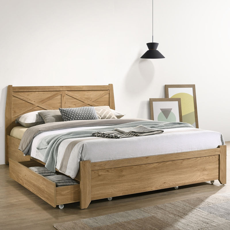Dealsmate Mica Natural Wooden Bed Frame with Storage Drawers Queen