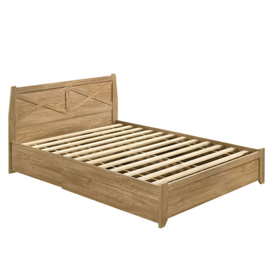Dealsmate Mica Natural Wooden Bed Frame with Storage Drawers Queen