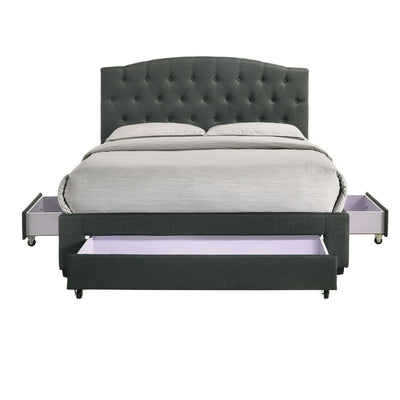 Dealsmate French Provincial Modern Fabric Platform Bed Base Frame with Storage Drawers Queen Charcoal