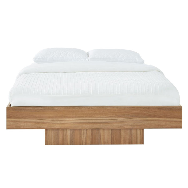 Dealsmate Walnut Oak Wood Floating Bed Base Queen